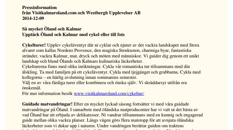Så mycket Öland och Kalmar! Upptäck Öland och Kalmar med cykel eller till fots!