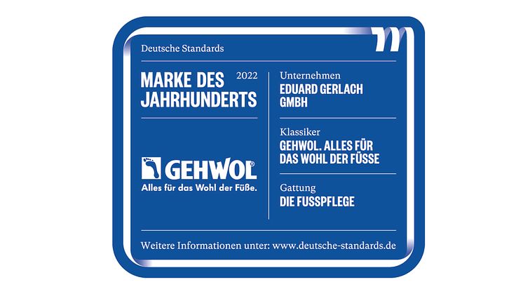 Committed to tradition with visions for the future! GEHWOL has been awarded "Marke des Jahrhunderts" (Brand of the Century) 