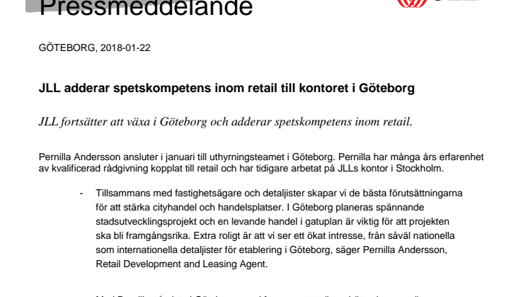 JLL adderar spetskompetens inom retail till kontoret i Göteborg