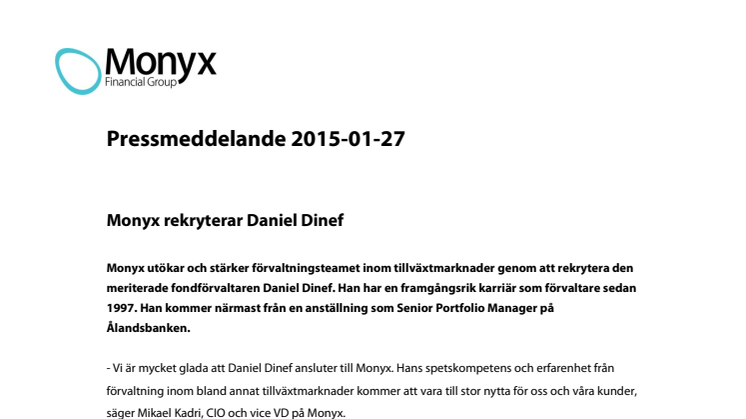 Monyx rekryterar Daniel Dinef