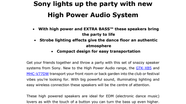 Sony lyser upp festen med sitt nya High Power Audio-system 