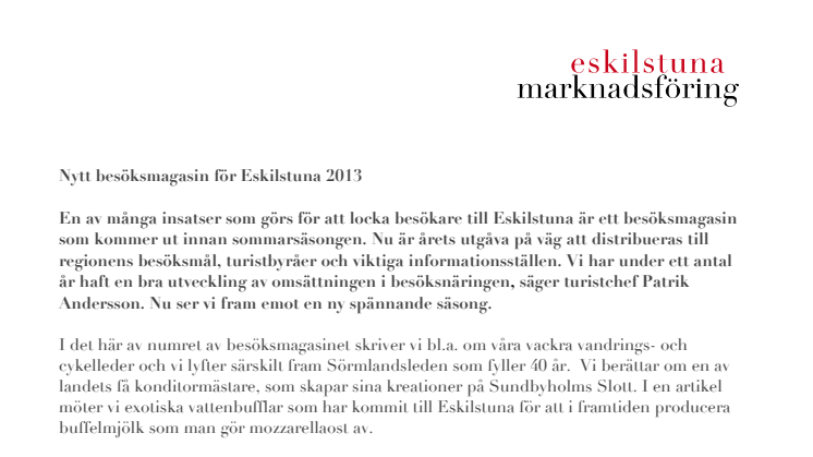 Nytt besöksmagasin för Eskilstuna 2013