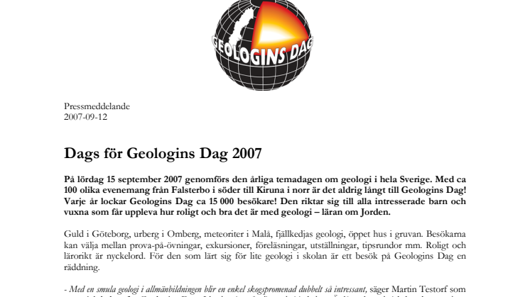 Dags för Geologins Dag 2007