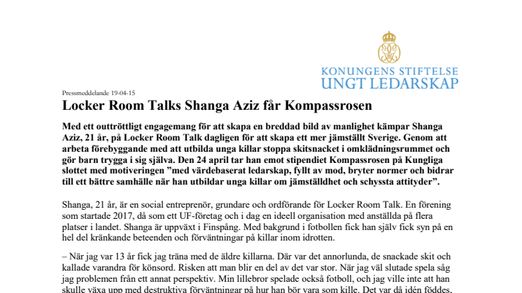 Locker Room Talks Shanga Aziz får stipendiet Kompassrosen