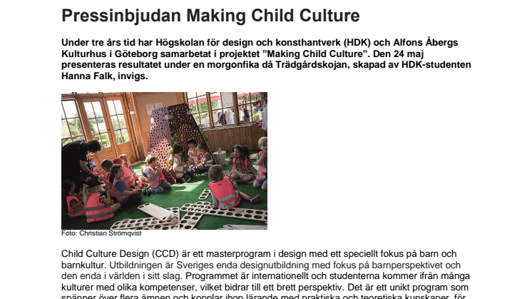 Pressinbjudan Making Child Culture på Alfons Åbergs Kulturhus