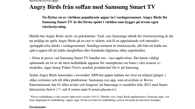 Rörelsestyrd app: Angry Birds från soffan med Samsung Smart TV