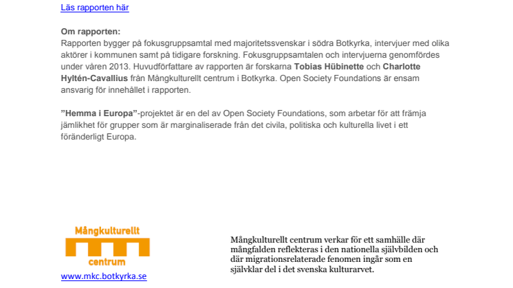 Ny rapport från Mångkulturellt centrum "Majoritetssvenskar i Storstockholm"