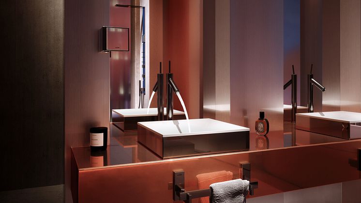 AXOR Suite square washbasin encased in polished black chrome