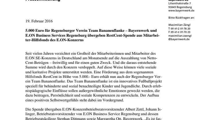 5.000 Euro für Regensburger Verein Team Bananenflanke