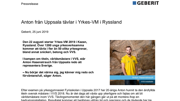 Anton från Uppsala tävlar i Yrkes-VM i Ryssland