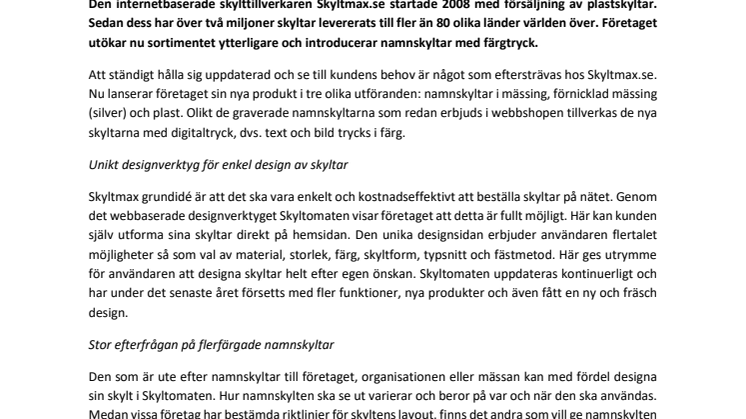 Skyltmax.se utökar sortimentet med namnskyltar i färgtryck
