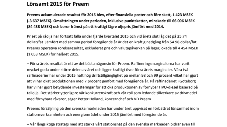 Lönsamt 2015 för Preem 
