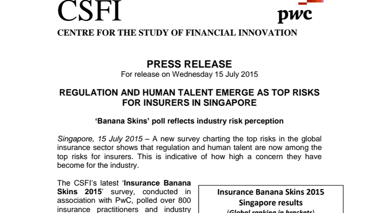 Regulation and human talent emerge as top risks for insurers in Singapore