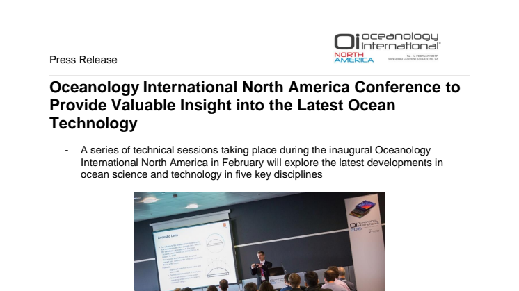 OINA 2017: Oceanology International North America Conference to Provide Valuable Insight into the Latest Ocean Technology
