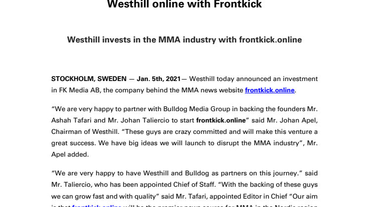 Westhill online with Frontkick