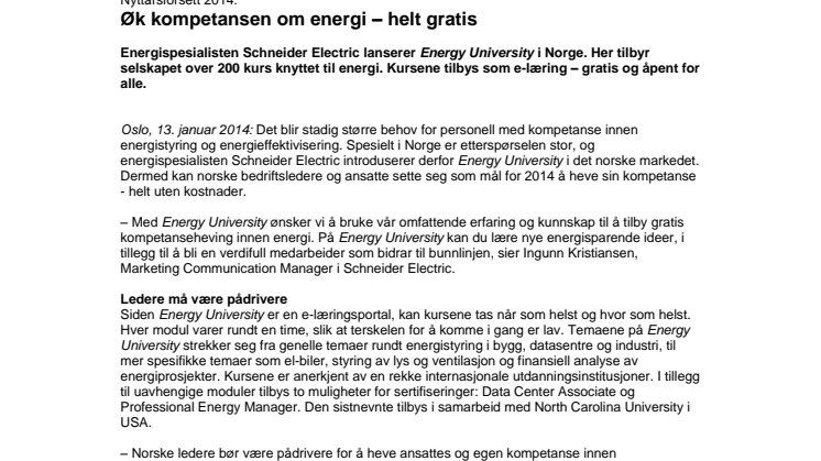 Nyttårsforsett 2014: Øk kompetansen om energi – helt gratis
