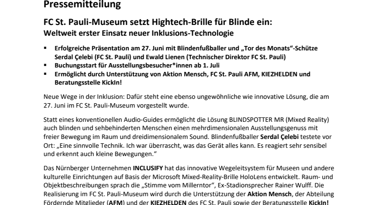 FC St. Pauli-Museum setzt Hightech-Brille für Blinde ein: Weltweit erster Einsatz neuer Inklusions-Technologie