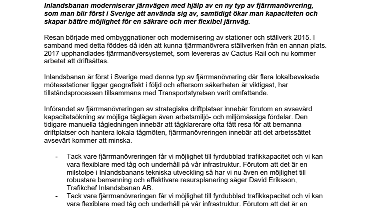 Inlandsbanan är först i Sverige med ny typ av fjärrmanövrering 