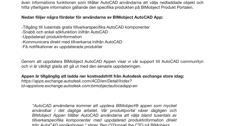 Ny version av BIMobject® Appen uppdaterad för AutoCAD