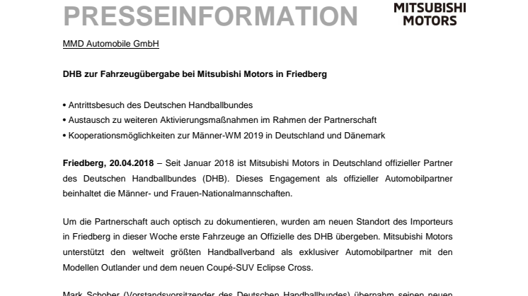 DHB zur Fahrzeugübergabe bei Mitsubishi Motors in Friedberg  