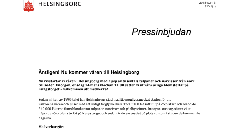 Pressinbjudan: ​Äntligen! Nu kommer våren till Helsingborg