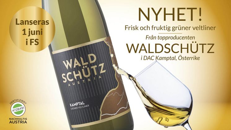 I dag den 1 juni lanseras Waldschütz Grüner Veltliner Kamptal DAC i Systembolagets fasta sortiment. 