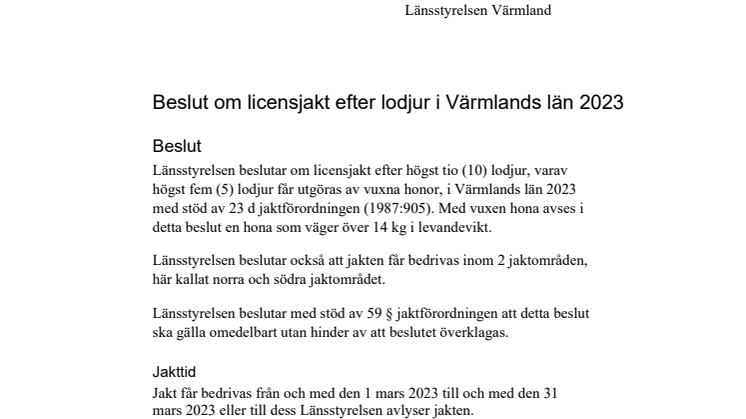 Beslut om licensjakt på lodjur i Värmlands län 2023(22813922).pdf
