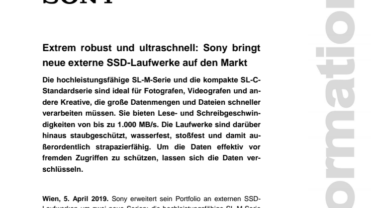 Extrem robust und ultraschnell: Sony bringt neue externe SSD-Laufwerke auf den Markt