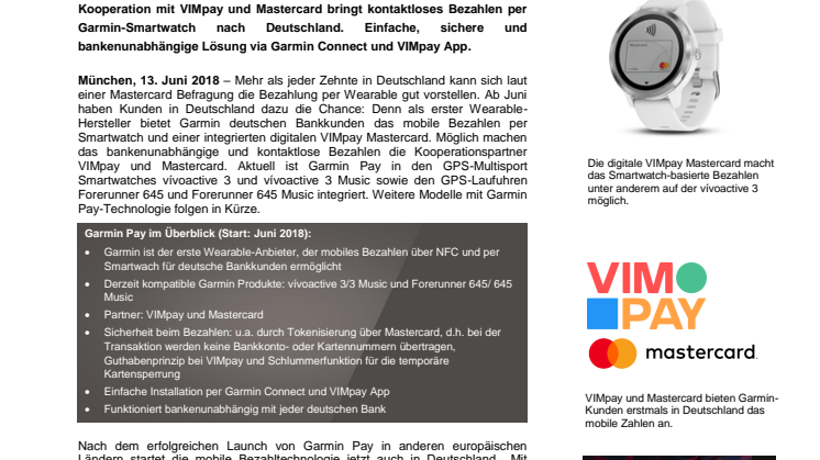 Garmin Pay ab sofort in Deutschland verfügbar