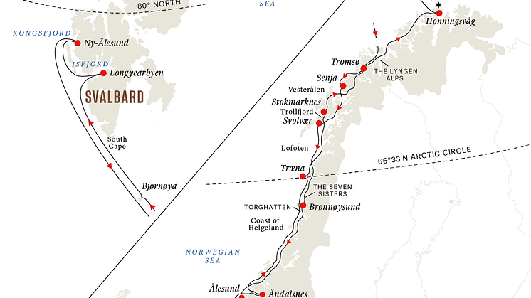 Svalbard Express route map, Hurtigruten Norway