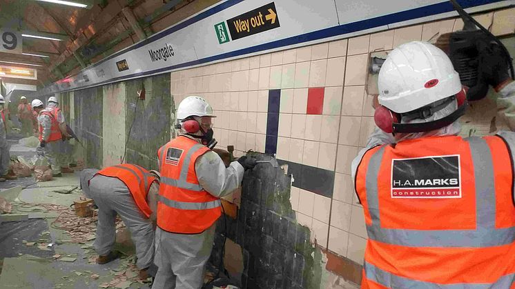Tile stripping on Platform 9 at Moorgate