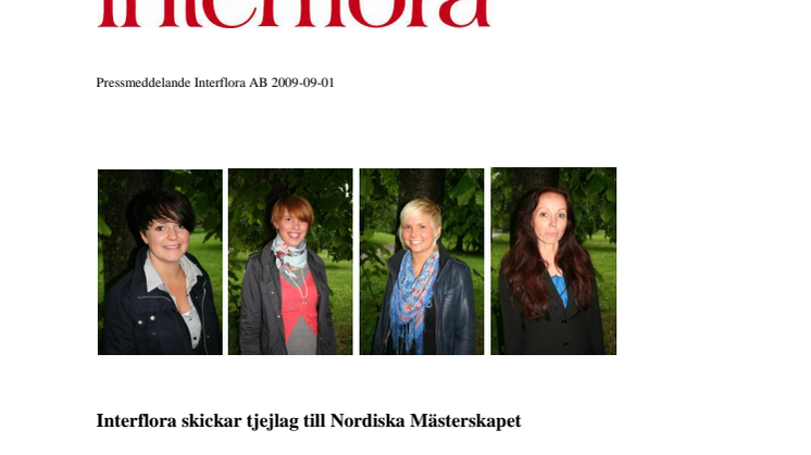 Interflora skickar tjejlag till Nordiska Mästerskapet i Blomsterbinderi