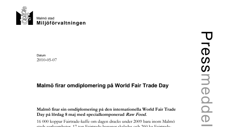 Malmö firar omdiplomering på World Fair Trade Day