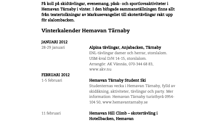Vinterkalender 2012 Hemavan Tärnaby