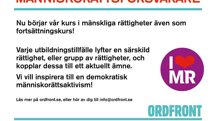 Ordfront startar fortsättningskurs i mänskliga rättigheter! 