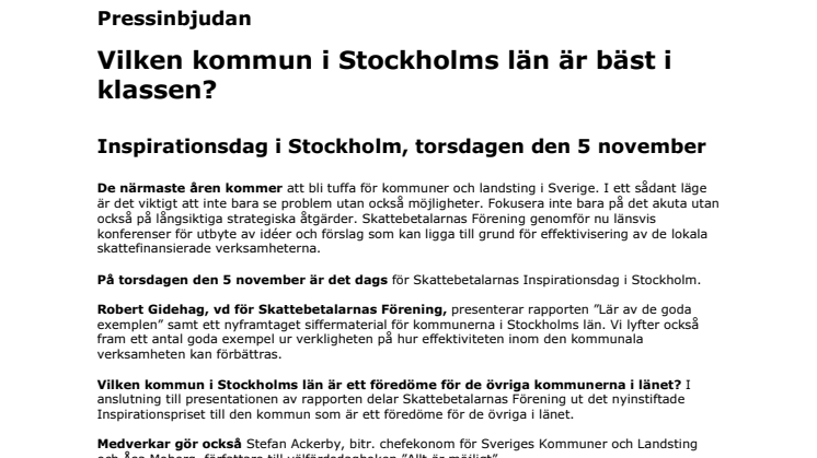 Pressinbjudan: Vilken kommun i Stockholms län är bäst i klassen? 
