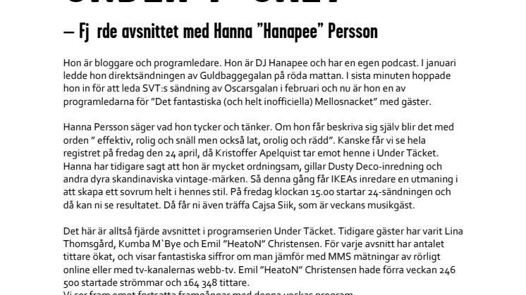 Under Täcket – fjärde avsnittet med Hanna "Hanapee" Persson