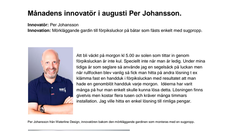Månadens innovatör i augusti Per Johansson.
