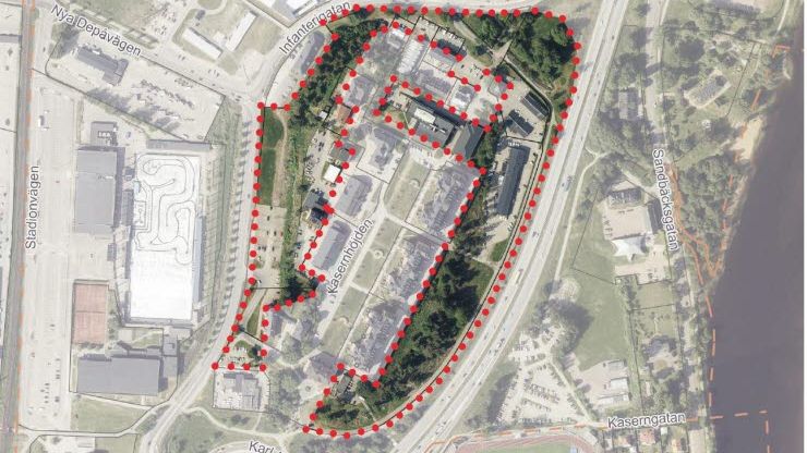 Kartbild över planområdet för Kasernhöjden