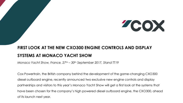 Cox Powertrain: First Look at the New CXO300 Engine Controls and Display Systems at Monaco Yacht Show