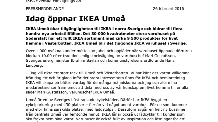 Idag öppnar IKEA Umeå