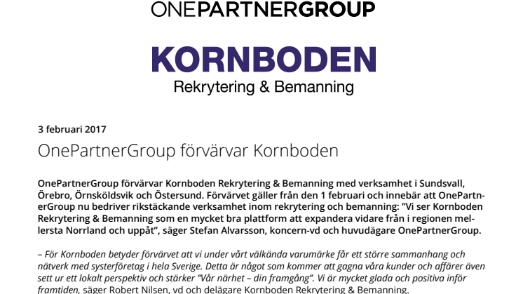 OnePartnerGroup förvärvar Kornboden