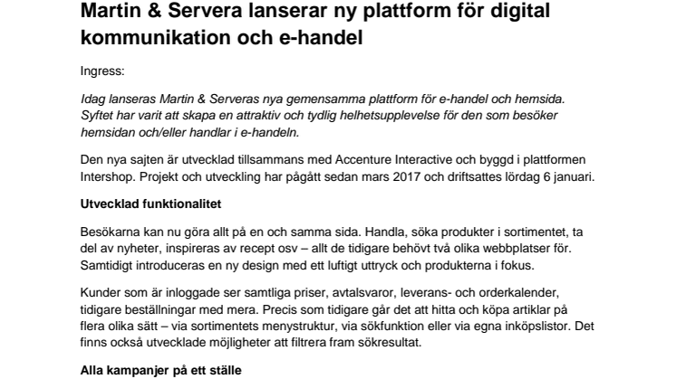 Martin & Servera lanserar ny plattform för digital kommunikation och e-handel