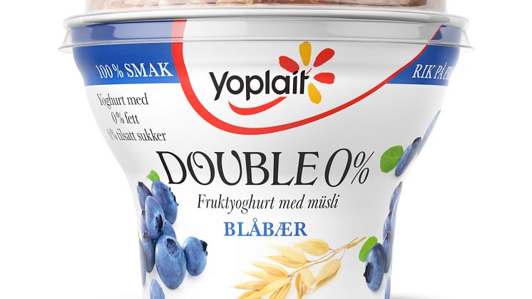 Yoplait Double 0% müsliyoghurt med blåbær