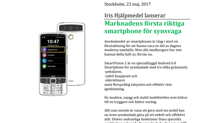 Iris Hjälpmedel lanserar: ​Marknadens första riktiga smartphone för synsvaga