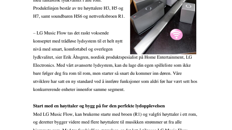 LA MUSIKKEN STRØMME FRA ALLE ROM MED LG MUSIC FLOW