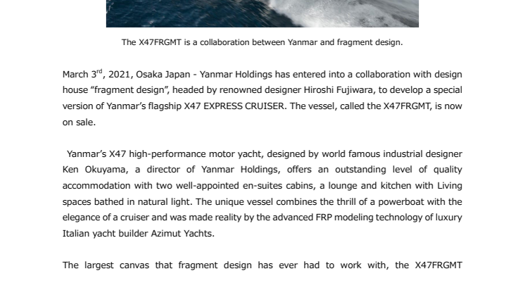 Yanmar Collaborates with fragment design on Stunning New  X47FRGMT