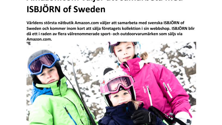 Amazon.com väljer att samarbeta med ISBJÖRN of Sweden 