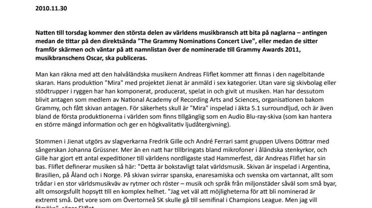 Svenskt deltagande i Grammy Awards