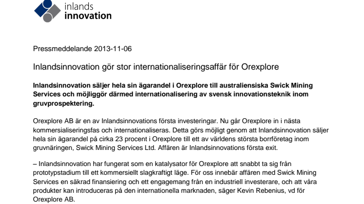 Inlandsinnovation gör stor internationaliseringsaffär för Orexplore 
